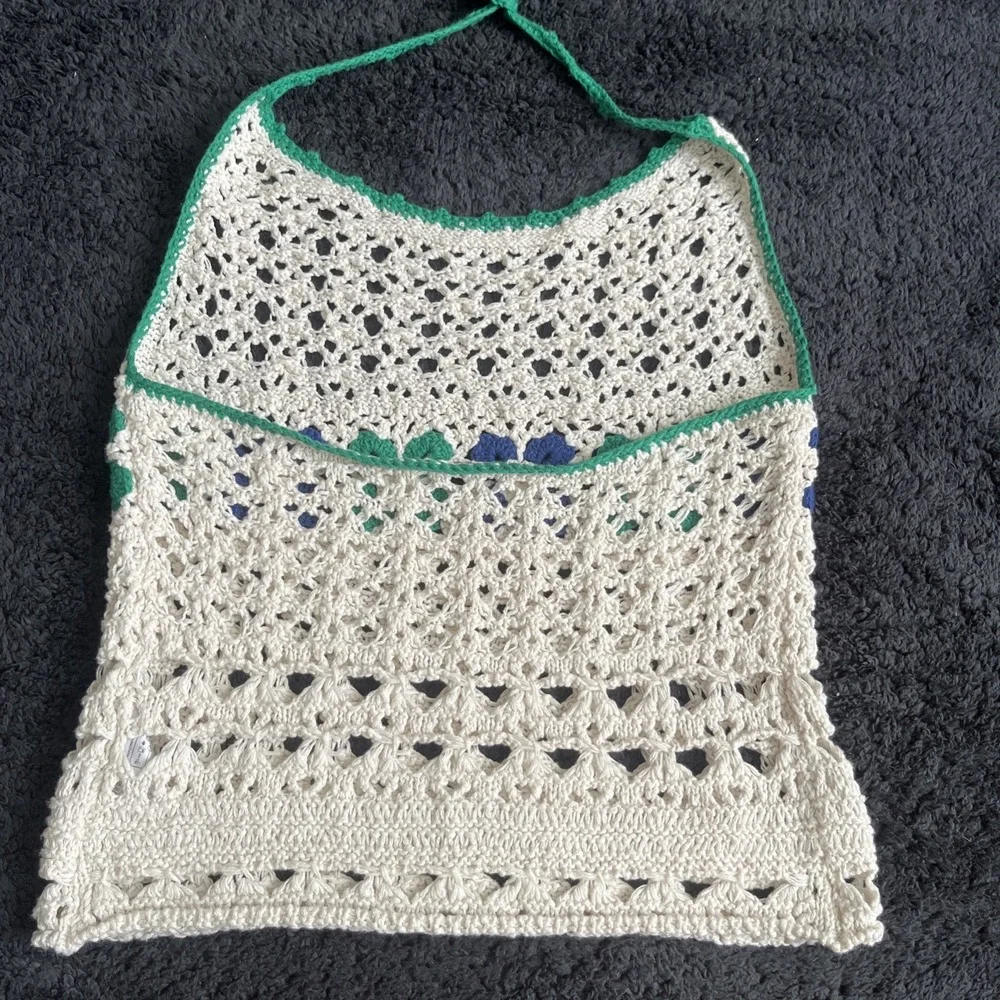 Free People XS Poppy Sweater Tank All Crochet Halter Top Cover Up Retro Festival